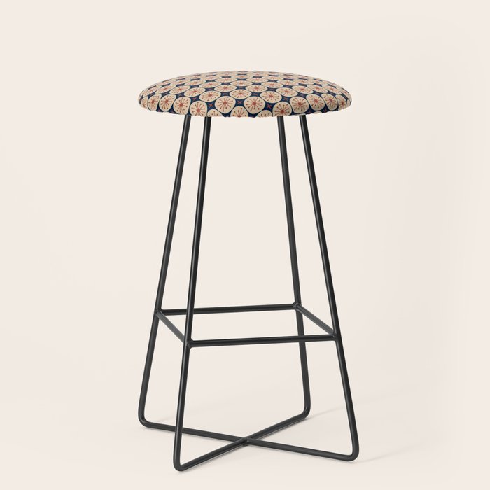 Retro Mid Century Modern Atomic Dots and Stars Pattern in Mid Mod Orange Beige Navy Blue Small Stool Gallery Image 1