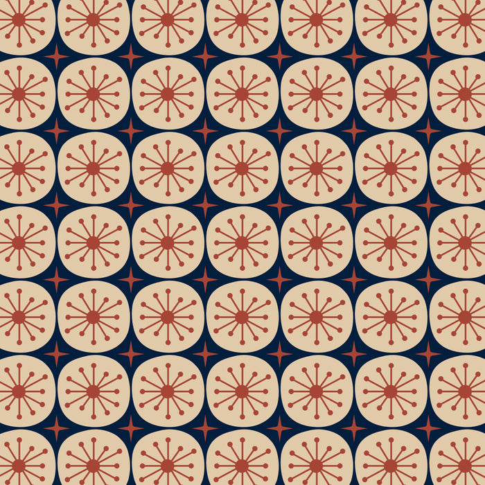 Retro Mid Century Modern Atomic Dots and Stars Pattern in Mid Mod Orange Beige Navy Blue Small Coffee Mug Gallery Image 2