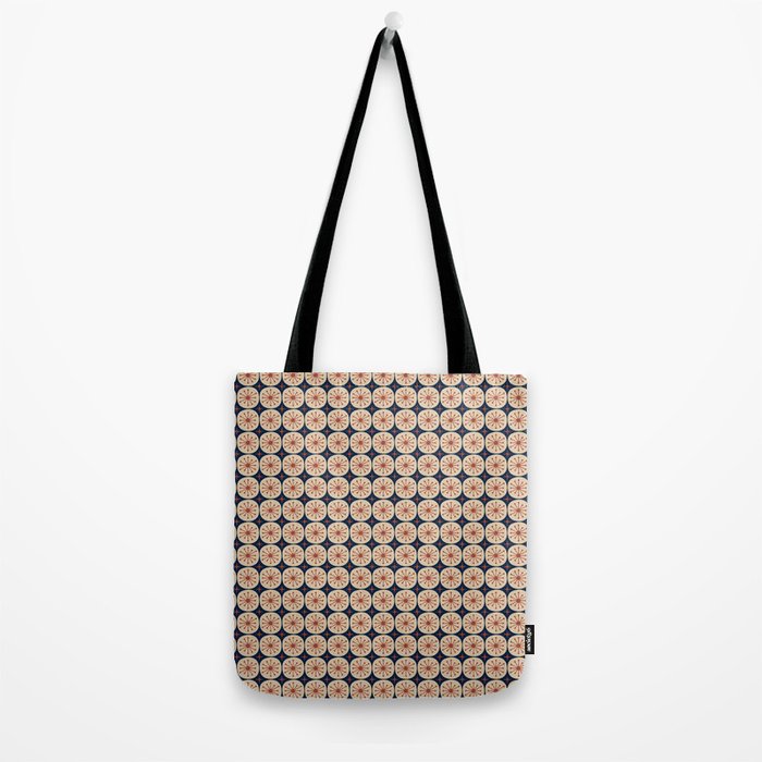 Retro Mid Century Modern Atomic Dots and Stars Pattern in Mid Mod Orange Beige Navy Blue Small Tote Bag Gallery Image 2