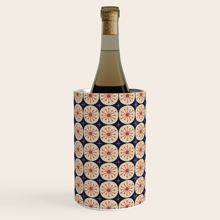Retro Mid Century Modern Atomic Dots and Stars Pattern in Mid Mod Orange Beige Navy Blue Small Wine Chiller Gallery Image 3