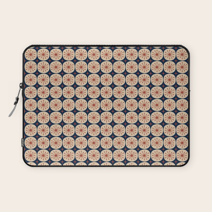 Retro Mid Century Modern Atomic Dots and Stars Pattern in Mid Mod Orange Beige Navy Blue Small Laptop Sleeve Gallery Image 1