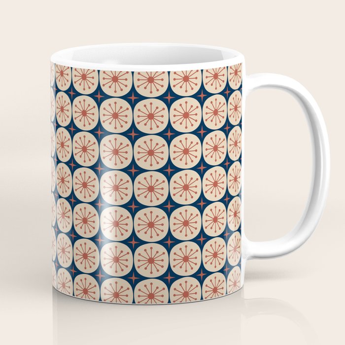 Retro Mid Century Modern Atomic Dots and Stars Pattern in Mid Mod Orange Beige Navy Blue Small Coffee Mug Gallery Image 1