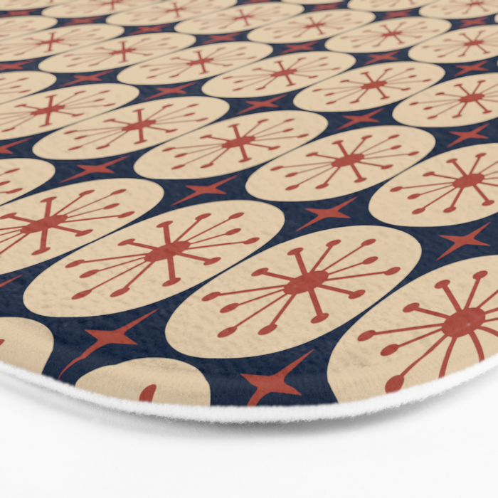 Retro Mid Century Modern Atomic Dots and Stars Pattern in Mid Mod Orange Beige Navy Blue Small Bath Mat Gallery Image 3