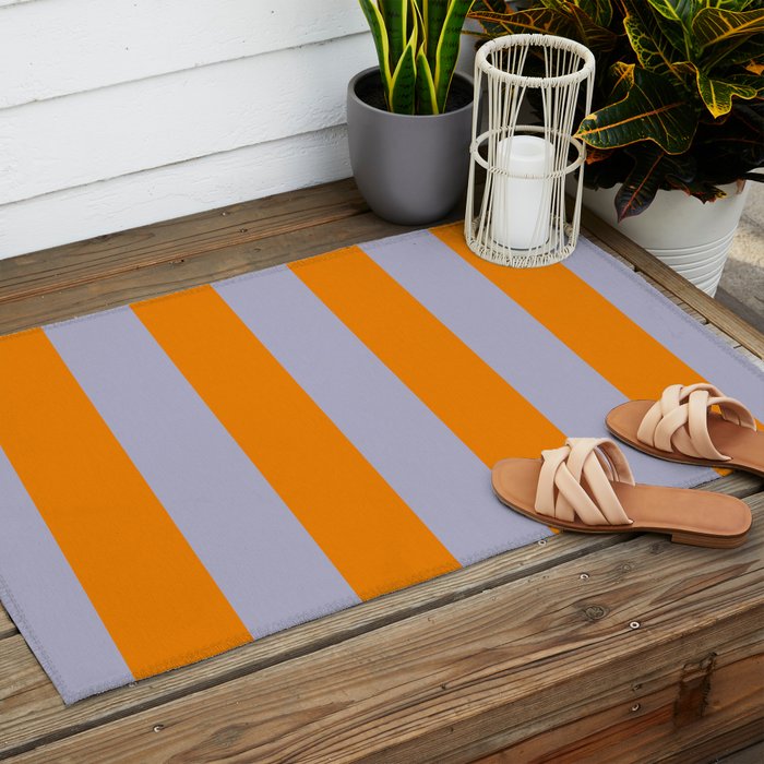 Lilac Clematis and Orange Stripes Outdoor Rug Gallery Image 2