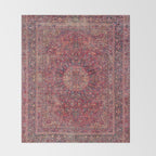 Antique Kashmar Persian Rose Red Throw Blanket Gallery Image 2