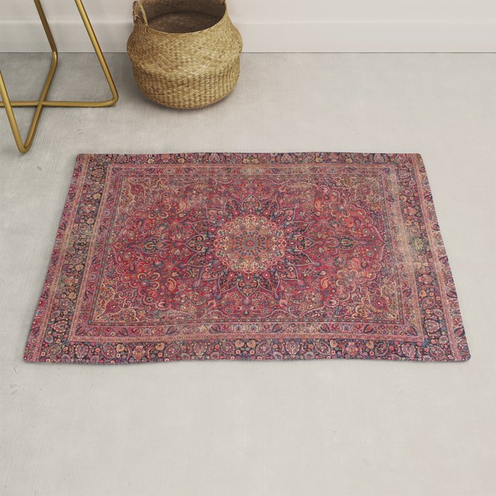 Antique Kashmar Persian Rose Red Rug Gallery Image 1
