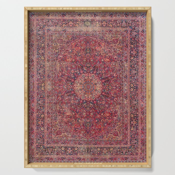 Antique Kashmar Persian Rose Red Serving Tray Gallery Image 1