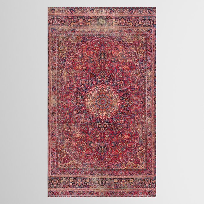 Antique Kashmar Persian Rose Red Tablecloth Gallery Image 2