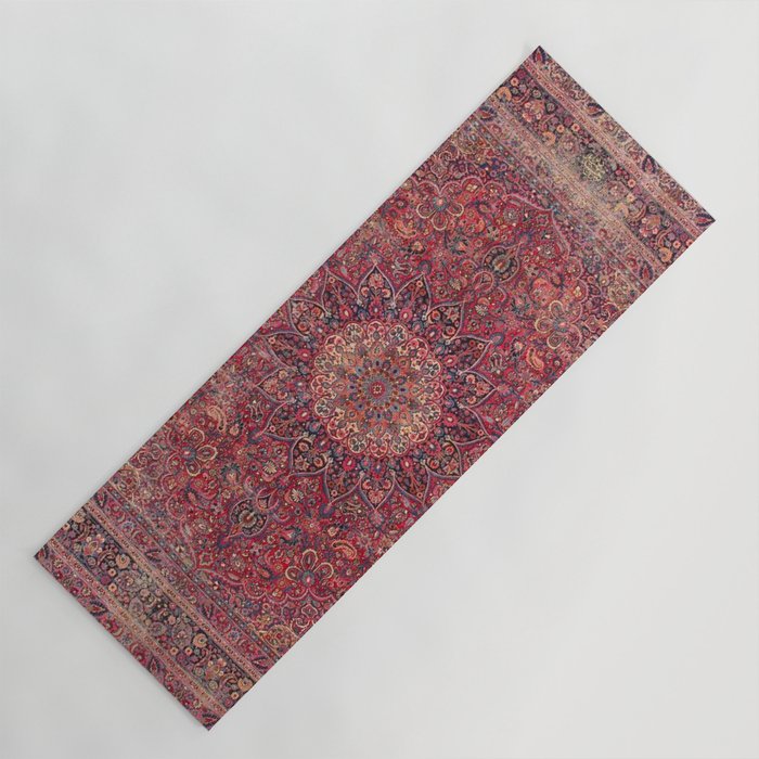 Antique Kashmar Persian Rose Red Yoga Mat Gallery Image 1