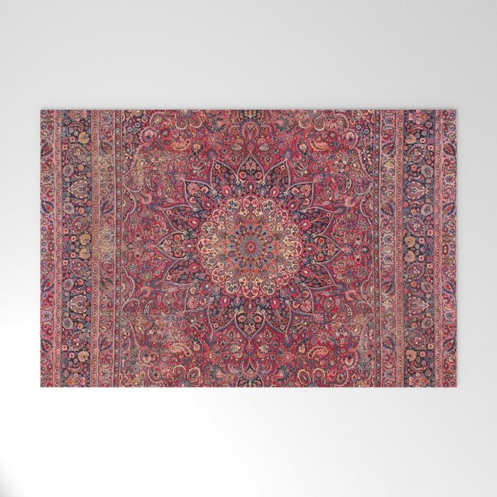 Antique Kashmar Persian Rose Red Welcome Mat Gallery Image 1