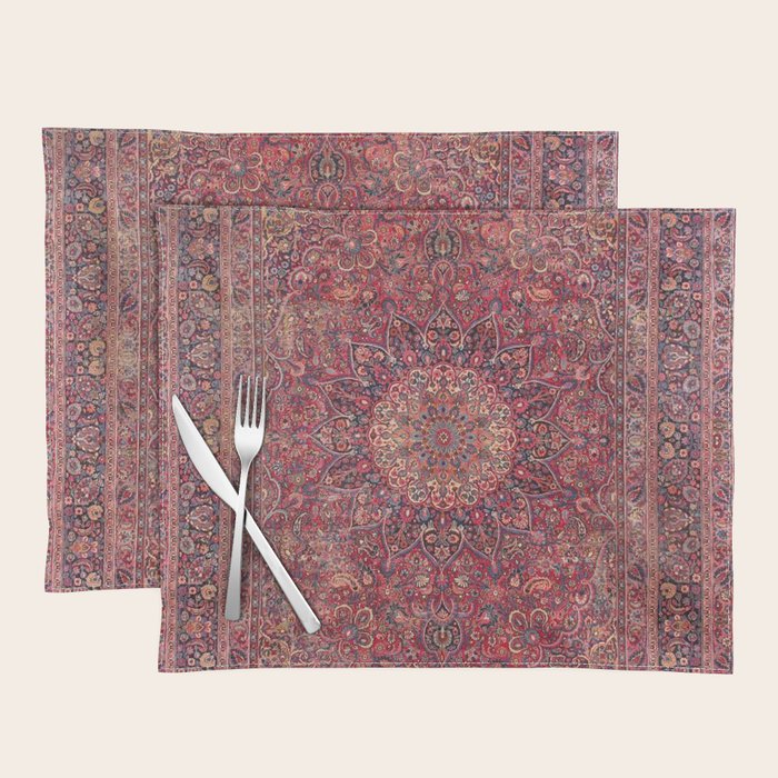 Antique Kashmar Persian Rose Red Placemat Gallery Image 1