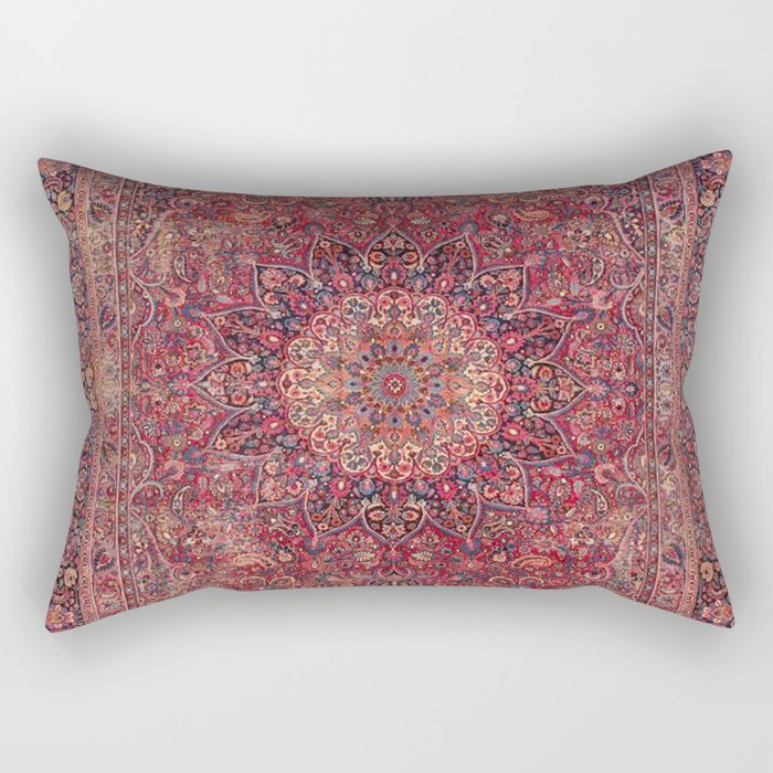 Antique Kashmar Persian Rose Red Rectangular Pillow Gallery Image 2