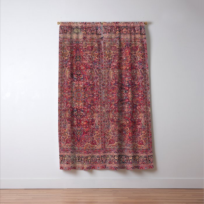 Antique Kashmar Persian Rose Red Window Curtain Gallery Image 3