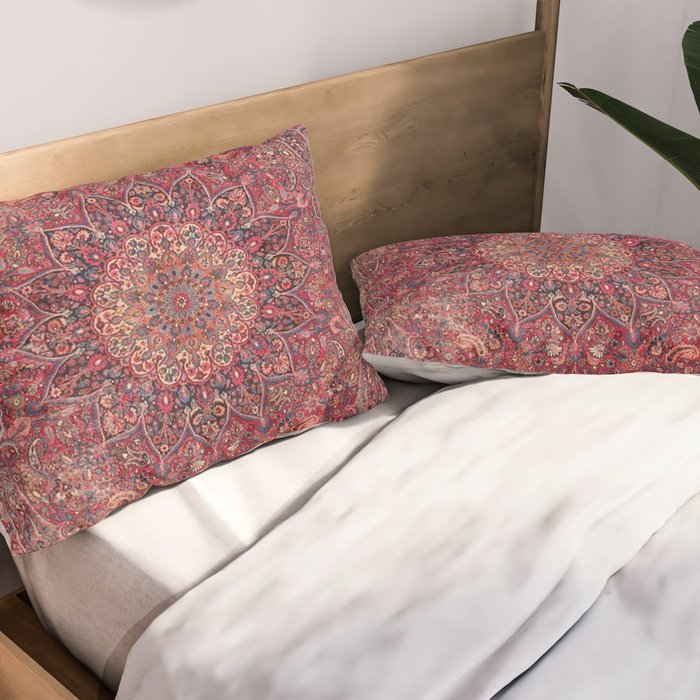 Antique Kashmar Persian Rose Red Pillow Sham Gallery Image 2