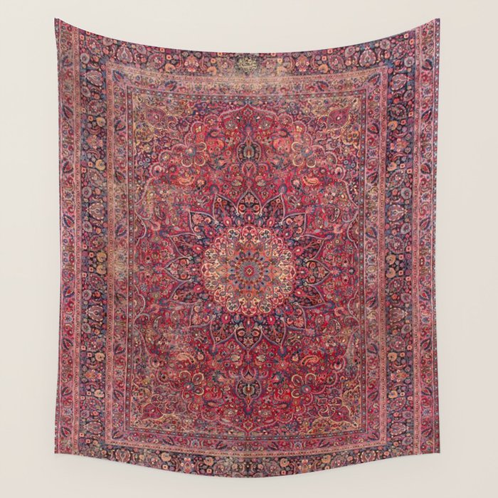 Antique Kashmar Persian Rose Red Wall Tapestry Gallery Image 1