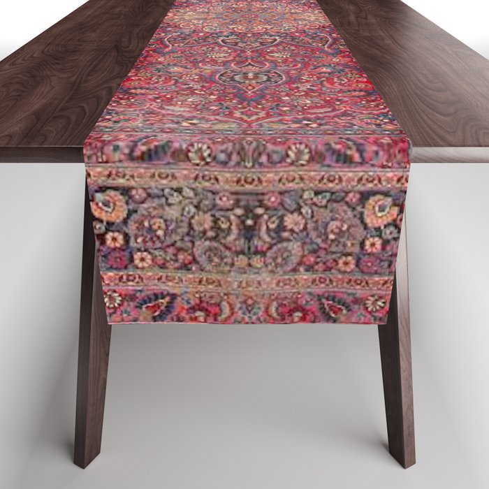 Antique Kashmar Persian Rose Red Table Runner Gallery Image 1