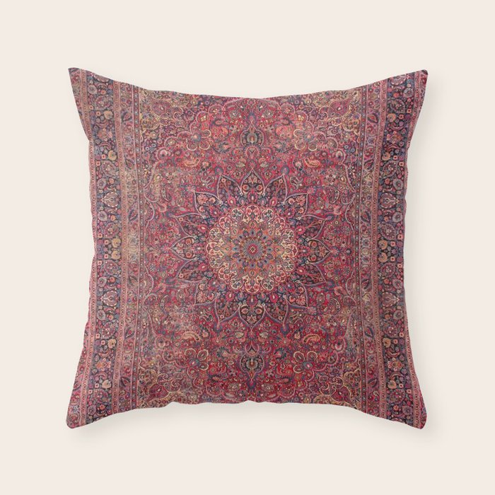 Antique Kashmar Persian Rose Red Throw Pillow Gallery Image 1