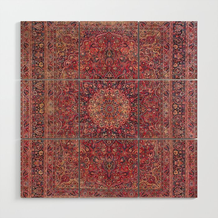 Antique Kashmar Persian Rose Red Wood Wall Art Gallery Image 1