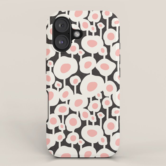 Poppy Dot - Retro Floral Black Pink Iphone Case