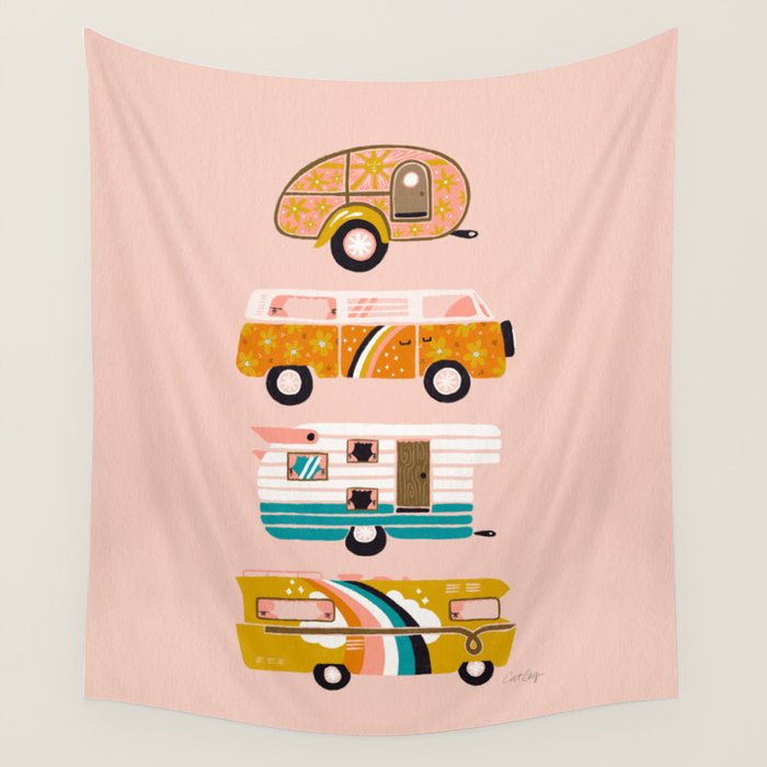 Retro Road Trip - Pink Palette Wall Tapestry Gallery Image 1