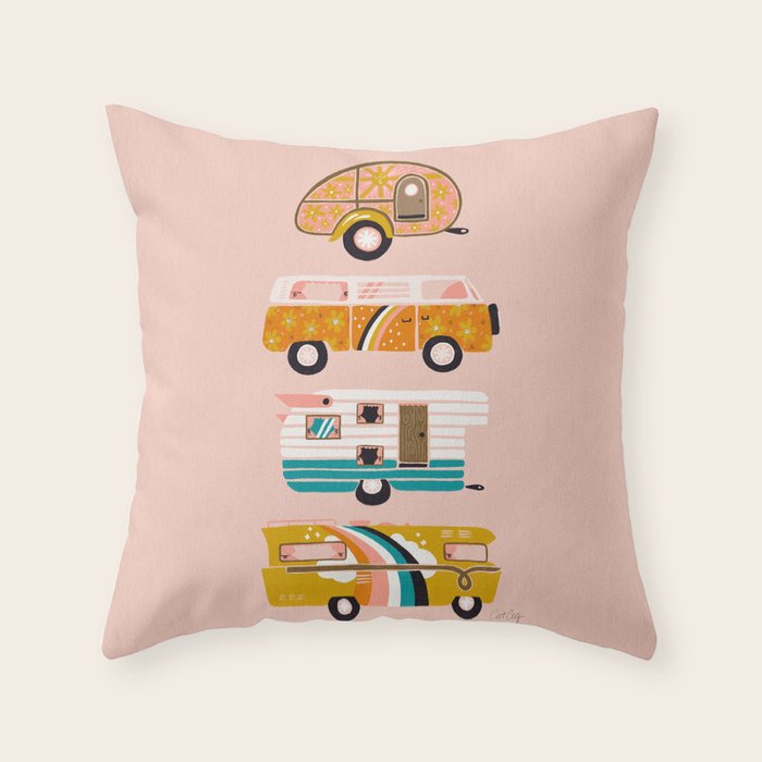 Retro Road Trip - Pink Palette Throw Pillow Gallery Image 1