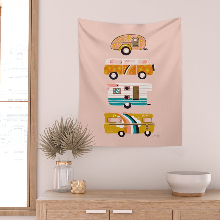 Retro Road Trip - Pink Palette Wall Tapestry Gallery Image 2
