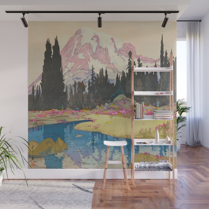 Mount Rainier Vintage Beautiful Japanese Woodblock Print Hiroshi Yoshida Wall Mural Gallery Image 1