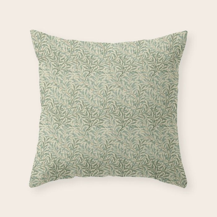 William Morris Willow Bough Cream Pale Green Throw Pillow Gallery Image 1