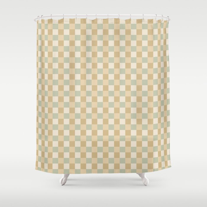 Checkered Multicolor Pattern I Natural Pastel Shower Curtain Gallery Image 1