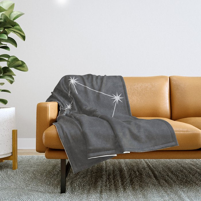 Libra Zodiac Star Constellation Line Art Grey Throw Blanket Gallery Image 1
