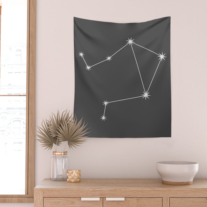Libra Zodiac Star Constellation Line Art Grey Wall Tapestry Gallery Image 2