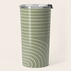 Minimal Line Curvature LXXXII Earthy Sage Green Mid Century Modern Arch Abstract Travel Mug Gallery Image 2