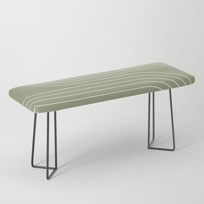 Minimal Line Curvature LXXXII Earthy Sage Green Mid Century Modern Arch Abstract Bench Gallery Image 1
