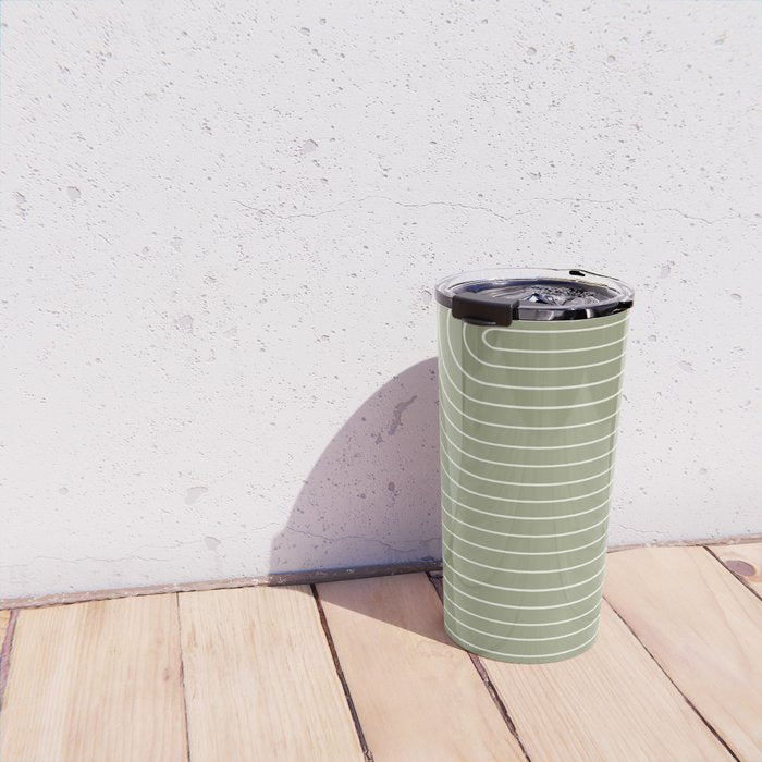 Minimal Line Curvature LXXXII Earthy Sage Green Mid Century Modern Arch Abstract Travel Mug Gallery Image 4
