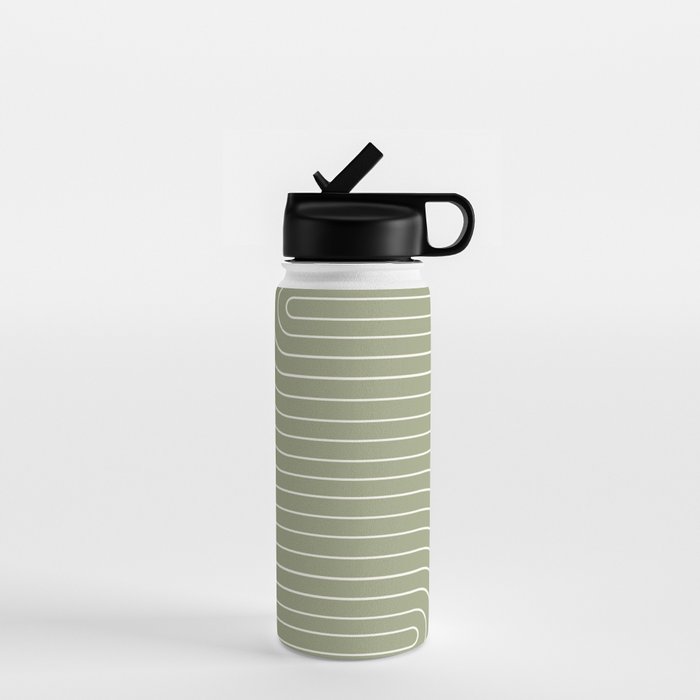 Minimal Line Curvature LXXXII Earthy Sage Green Mid Century Modern Arch Abstract Water Bottle Gallery Image 1