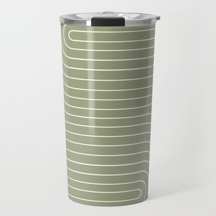 Minimal Line Curvature LXXXII Earthy Sage Green Mid Century Modern Arch Abstract Travel Mug Gallery Image 1
