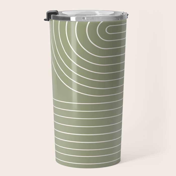 Minimal Line Curvature LXXXII Earthy Sage Green Mid Century Modern Arch Abstract Travel Mug Gallery Image 3