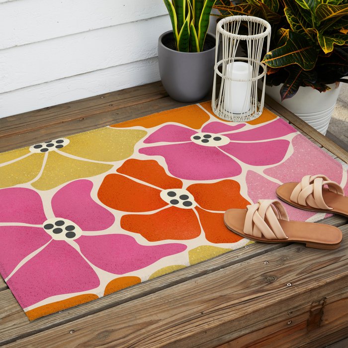 Blooming Retro Florals Outdoor Rug Gallery Image 2