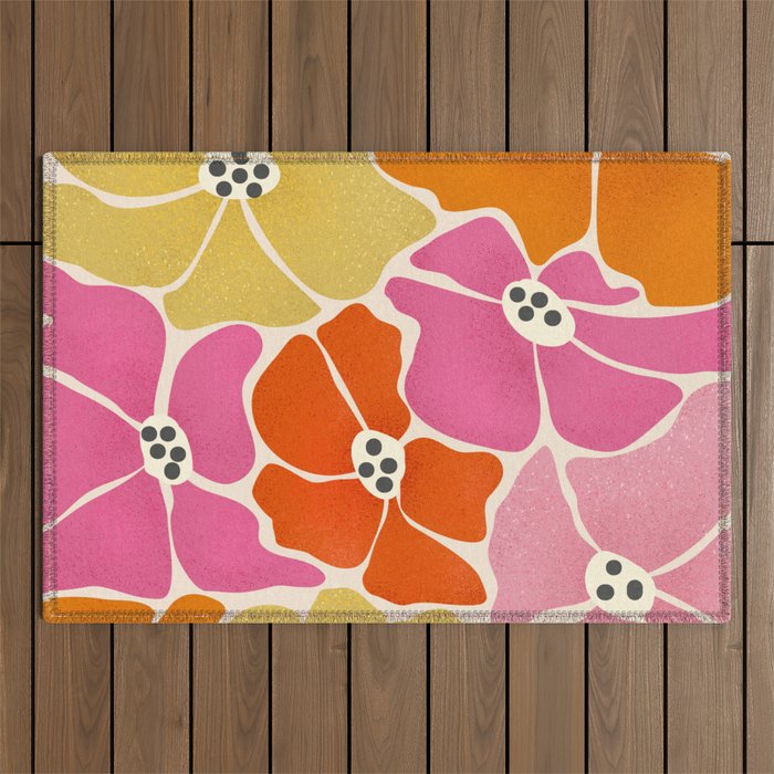 Blooming Retro Florals Outdoor Rug Gallery Image 1