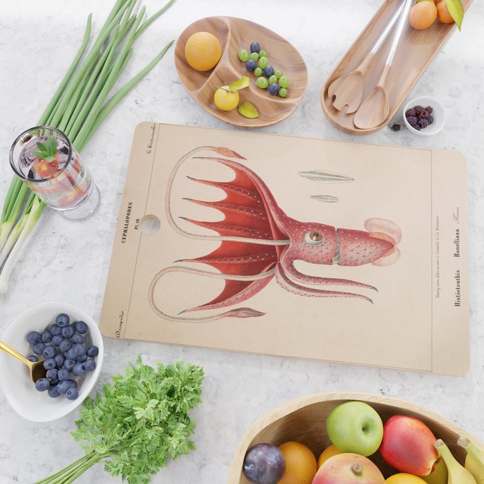 Octopus from "Mollusques Méditeranéens" by Jean Baptiste Vérany, 1851 Cutting Board Gallery Image 2