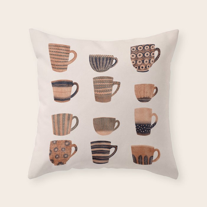 Watercolor Tea Cups Throw Pillow Gallery Image 1