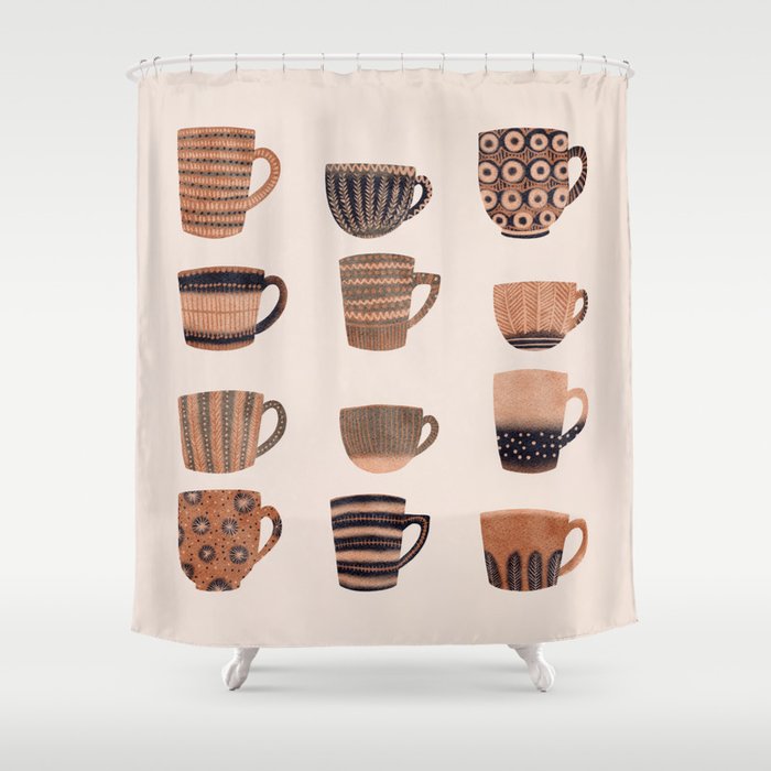 Watercolor Tea Cups Shower Curtain Gallery Image 1