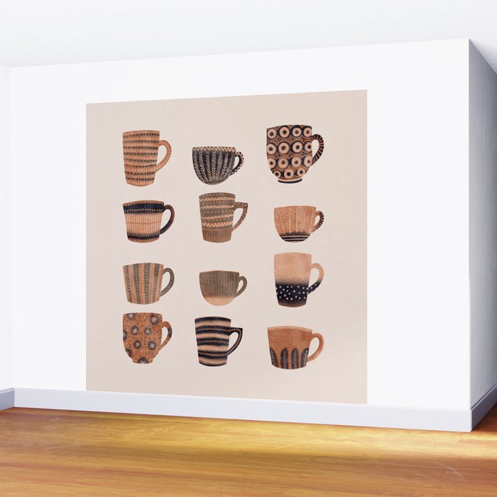 Watercolor Tea Cups Wall Mural Gallery Image 2