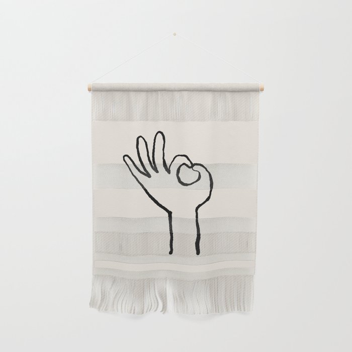 OK sign hand black and white hand drawing Wall Hanging Gallery Image 1