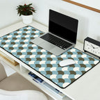 Geometrical gingham pastel pattern grey variant Desk Mat Gallery Image 2