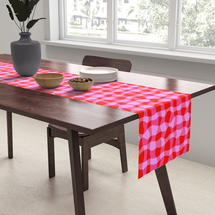 Colorful Wavy Check Pattern 1 - Pink And Red Table Runner Gallery Image 2