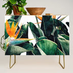 Paradise Bird, Nature Botanical Plant Floral, Tropical Garden Watercolor Painting Credenza Gallery Image 1
