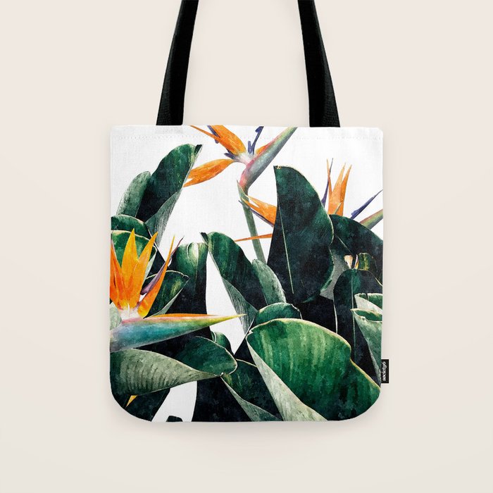 Paradise Bird, Nature Botanical Plant Floral, Tropical Garden Watercolor Painting Tote Bag Gallery Image 1