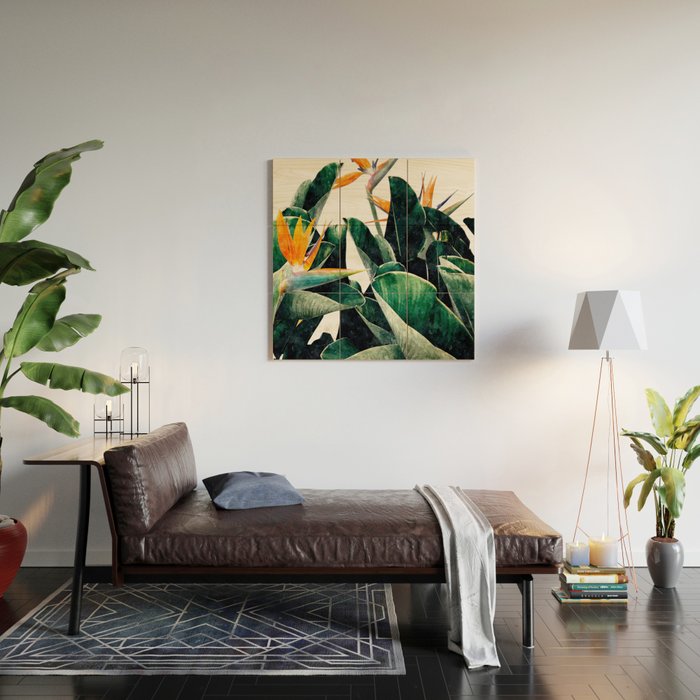 Paradise Bird, Nature Botanical Plant Floral, Tropical Garden Watercolor Painting Wood Wall Art Gallery Image 2