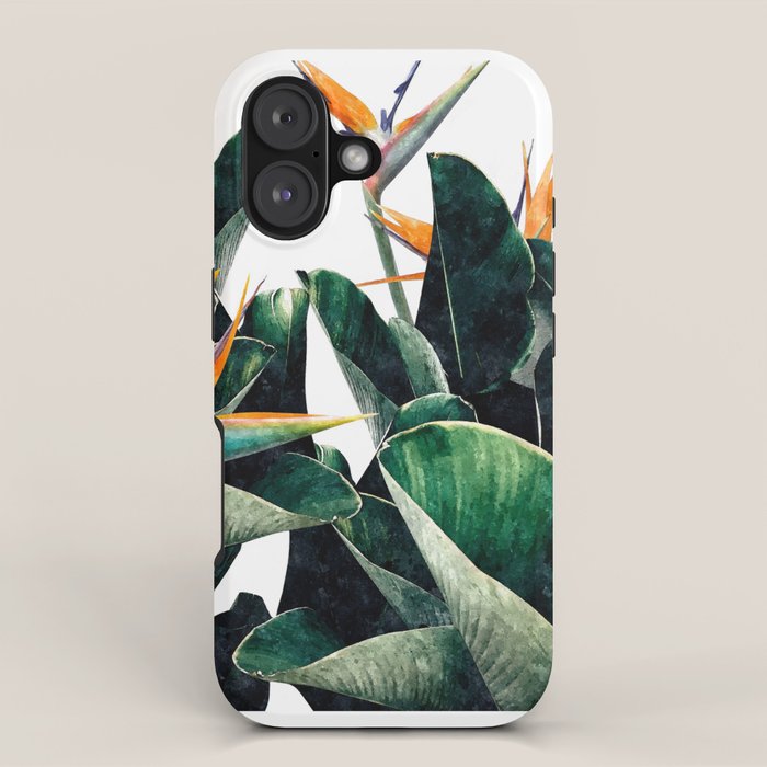 Paradise Bird, Nature Botanical Plant Floral, Tropical Garden Watercolor Painting iPhone Case Gallery Image 1